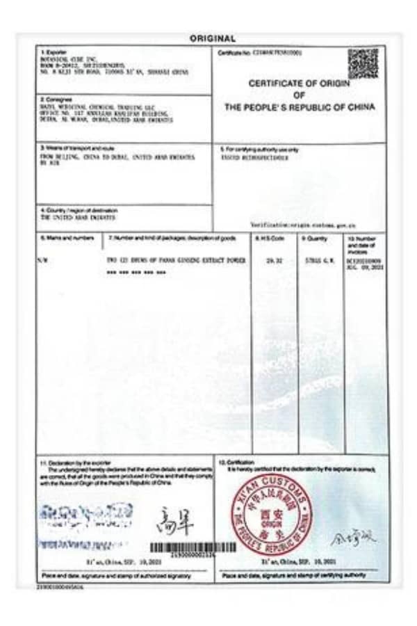 certificate of origin